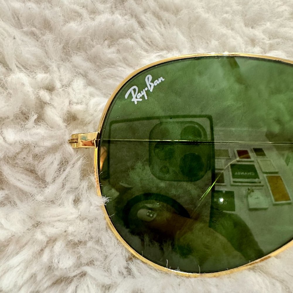 New RAY-BAN Large Metal Aviator Sunglasses Gold Frame Light Green Gradient Lens - Picture 2 of 11